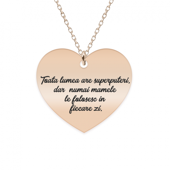 Colier argint inimioara 20 mm - personalizata cu text - placat cu aur roz